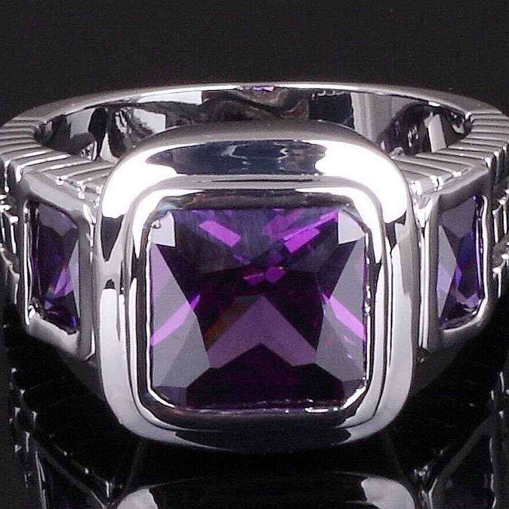 COPY - Size 12 Mens Halo Purple Cz 18K White Gold Plated - Picture 1 of 4